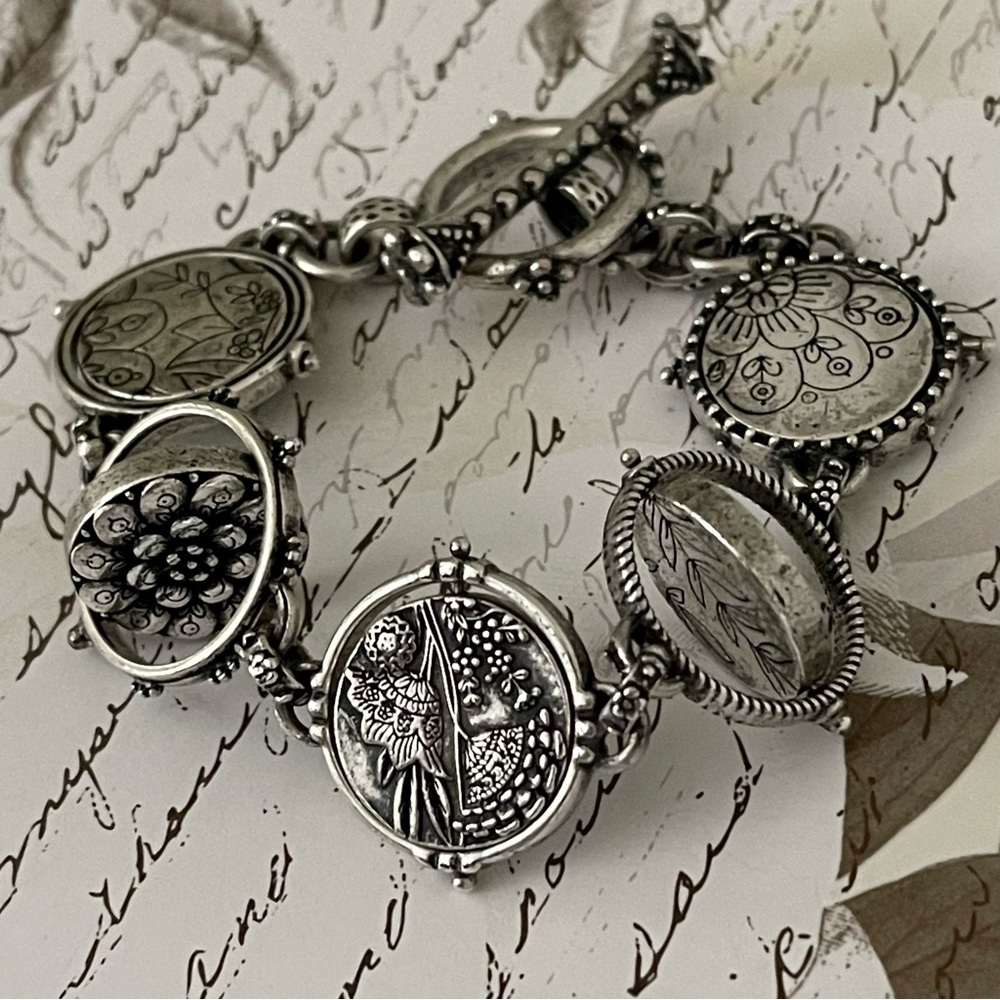 Lucky Brand Antique Silver Swivel Coin Toggle Bracelet - Picture 6 of 12